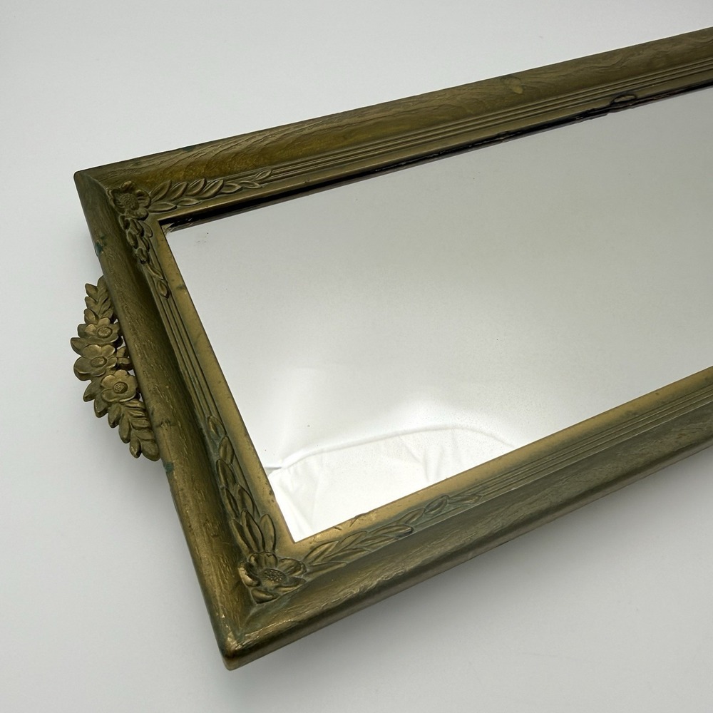 Vintage Gold Mirror Rectangle Hollywood Regency Dresser Antique Vanity 17x7.5 in